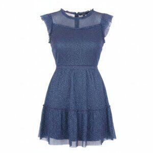 Girls Zunie Dress 14 Navy Blue Sparkle Tiered Ruffle Sleeveless Lined Party